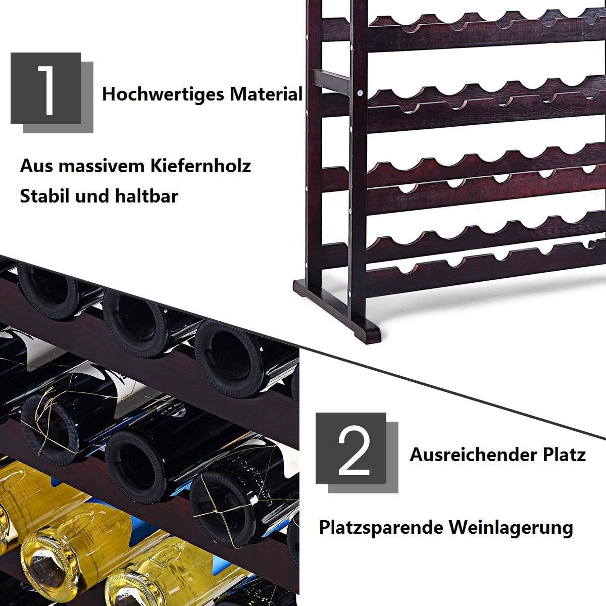 COSTWAY Weinregal, für 24 Flaschen, mit 6 Weinglashalter, 80x41,5x90,5cm