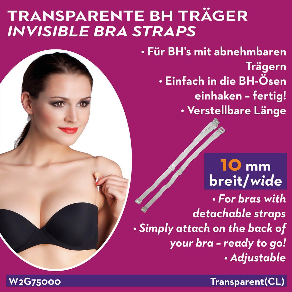 Miss Perfect BH-Träger W2G750002, Transparente Träger mit 10 mm oder 15 mm Breite