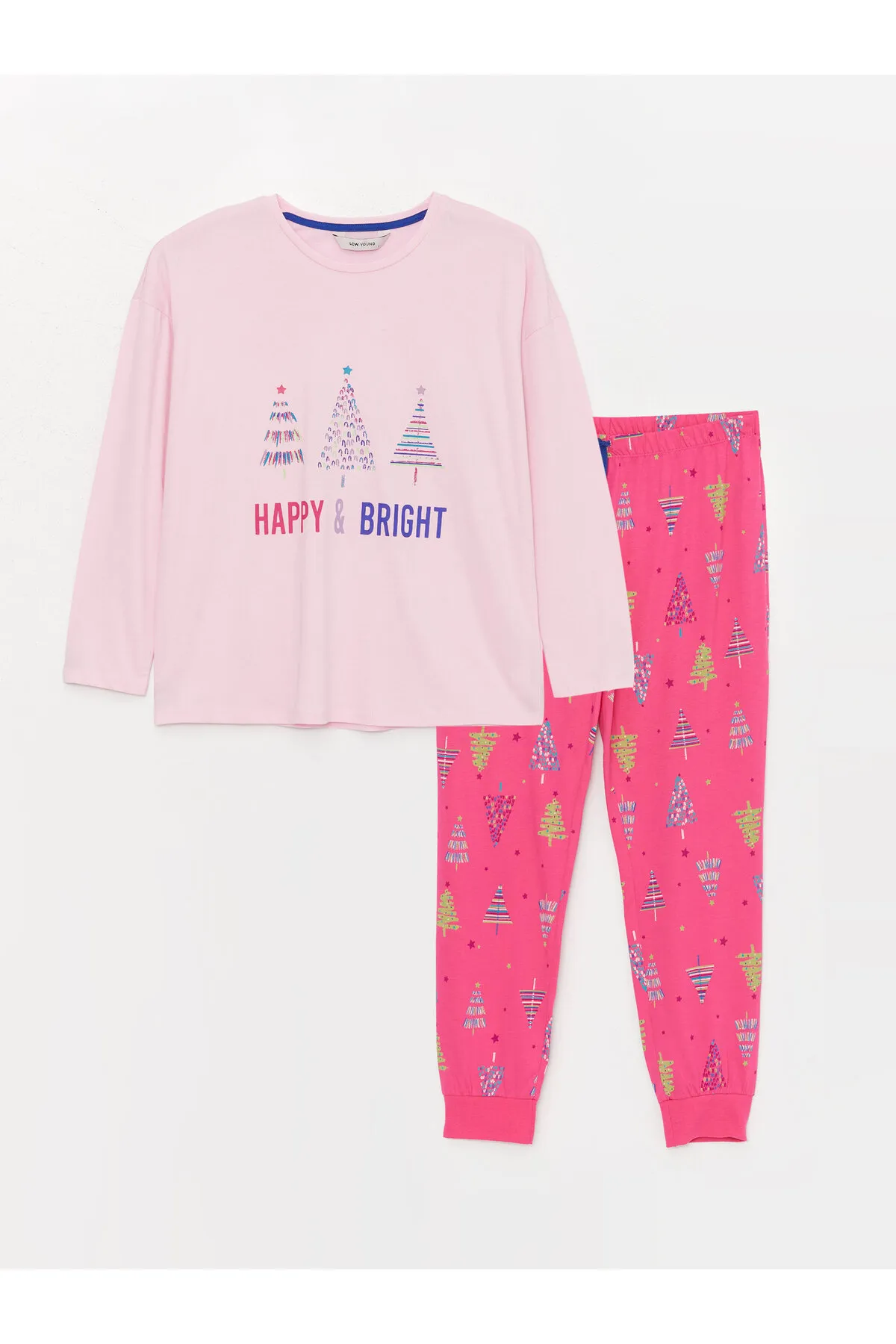 LC Waikiki  Bedrucktes Langarm-Damenpyjama-Set mit Rundhalsausschnitt