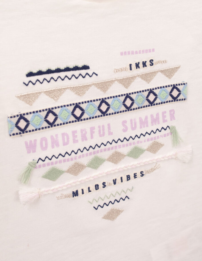 T-shirt blanc cassé coeur broderies ethniques fille