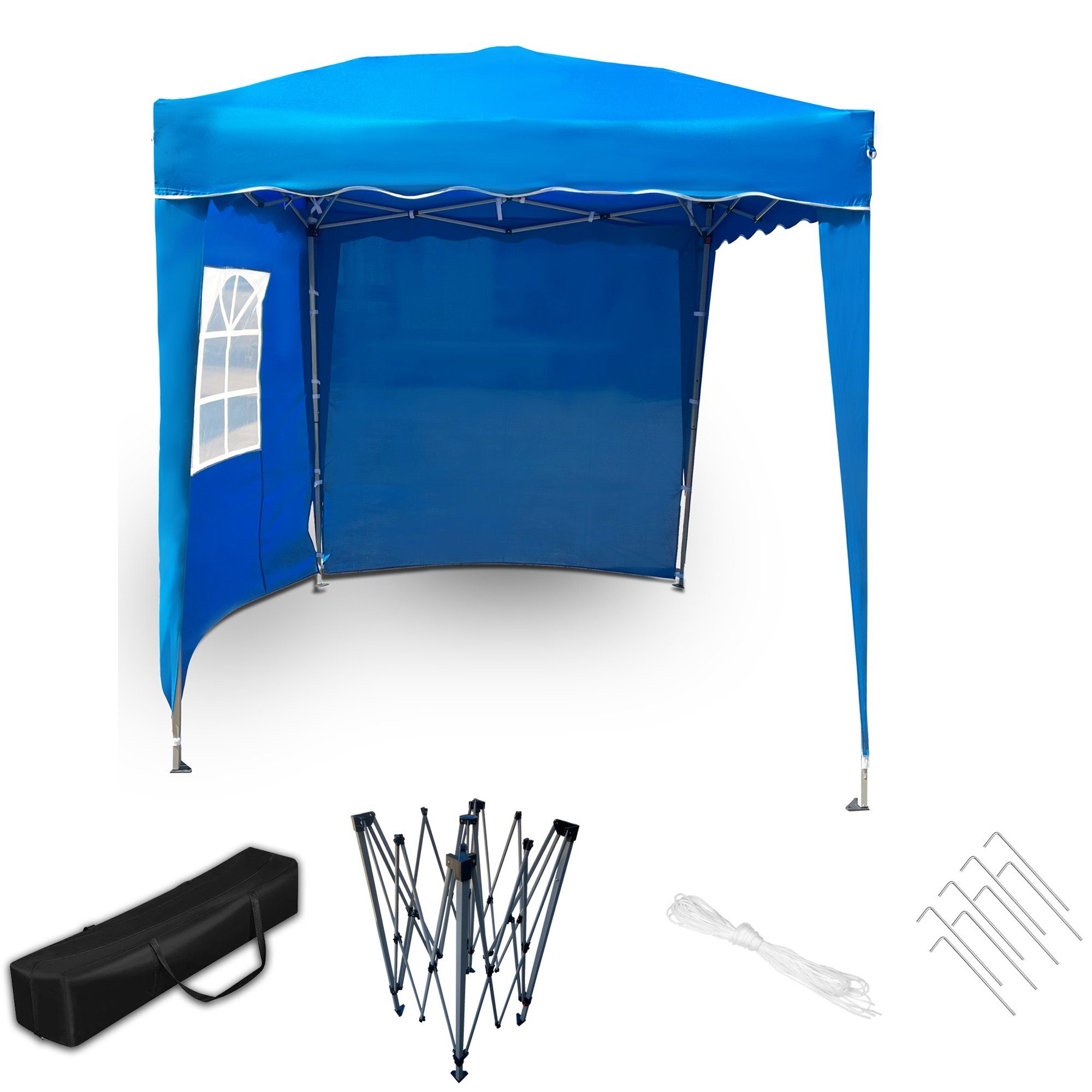 Defactoshop Faltpavillon Faltpavillon Klappzelt 2x2m Zelt + 4 Seiten Wasserdicht, mit 4 Seitenteilen, 200x200 cm