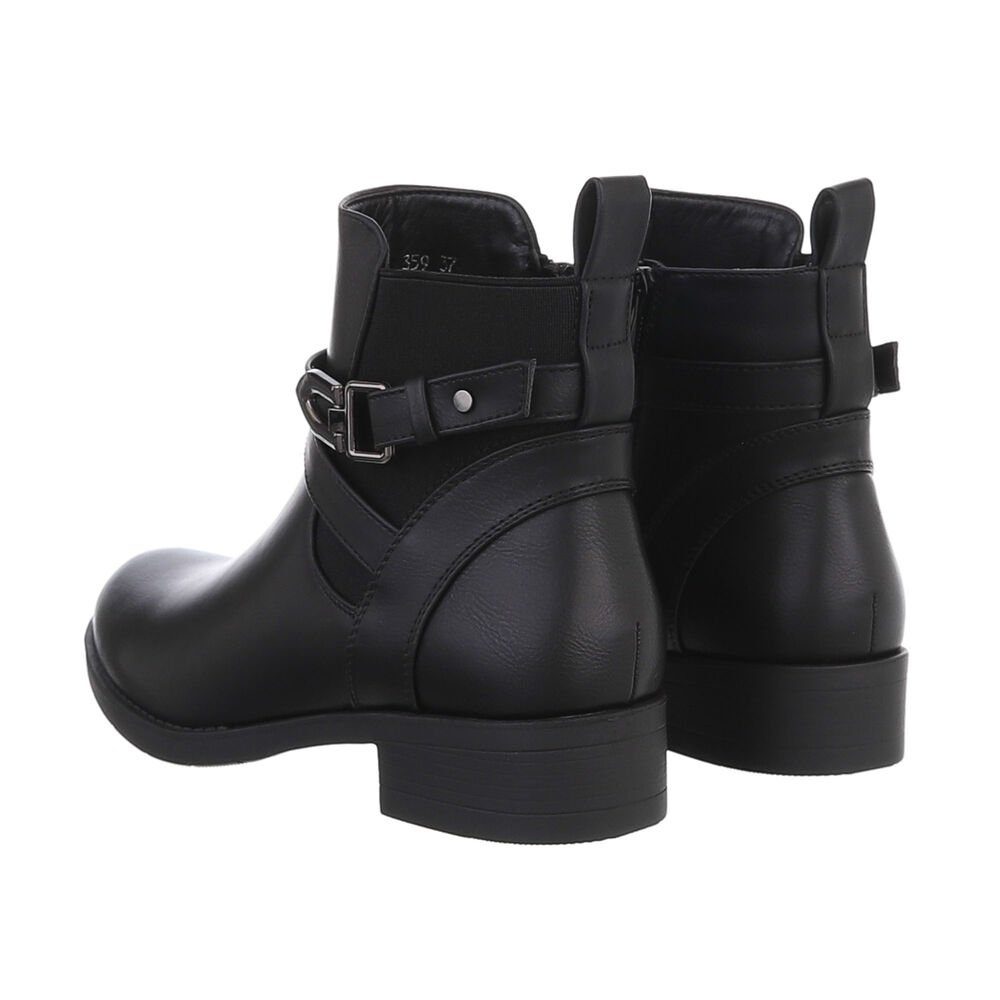 Ital-Design Damen Elegant Stiefelette Blockabsatz Flache Stiefeletten in Schwarz