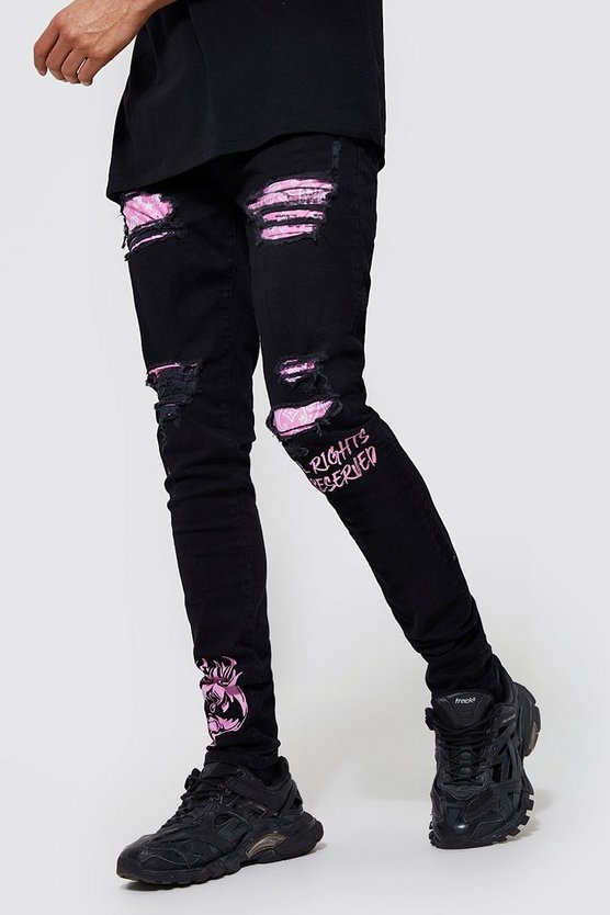 Tall Skinny Jeans mit Bandana-Print Rissen