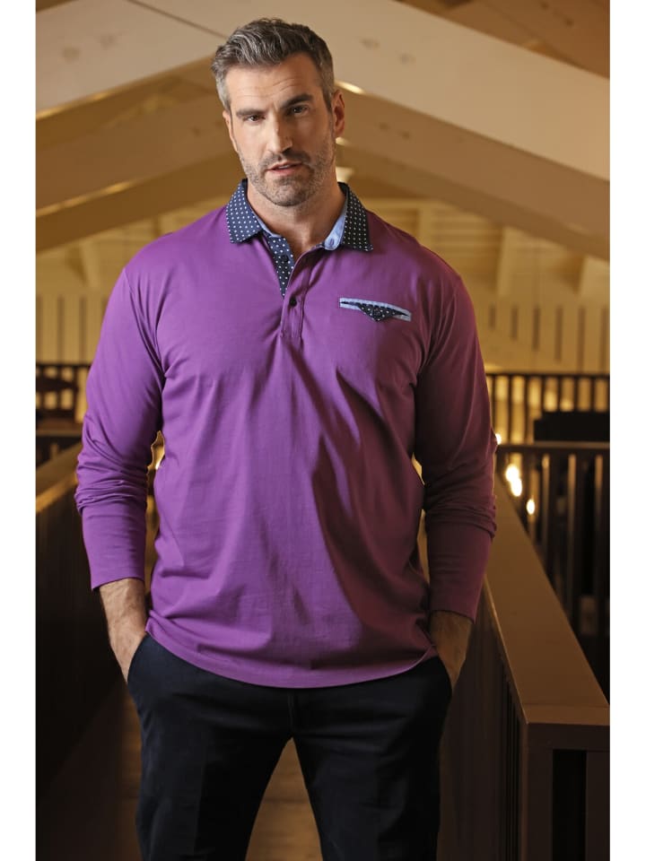 Charles Colby Langarm-Poloshirt EARL WYETT in pink günstig kaufen XXL