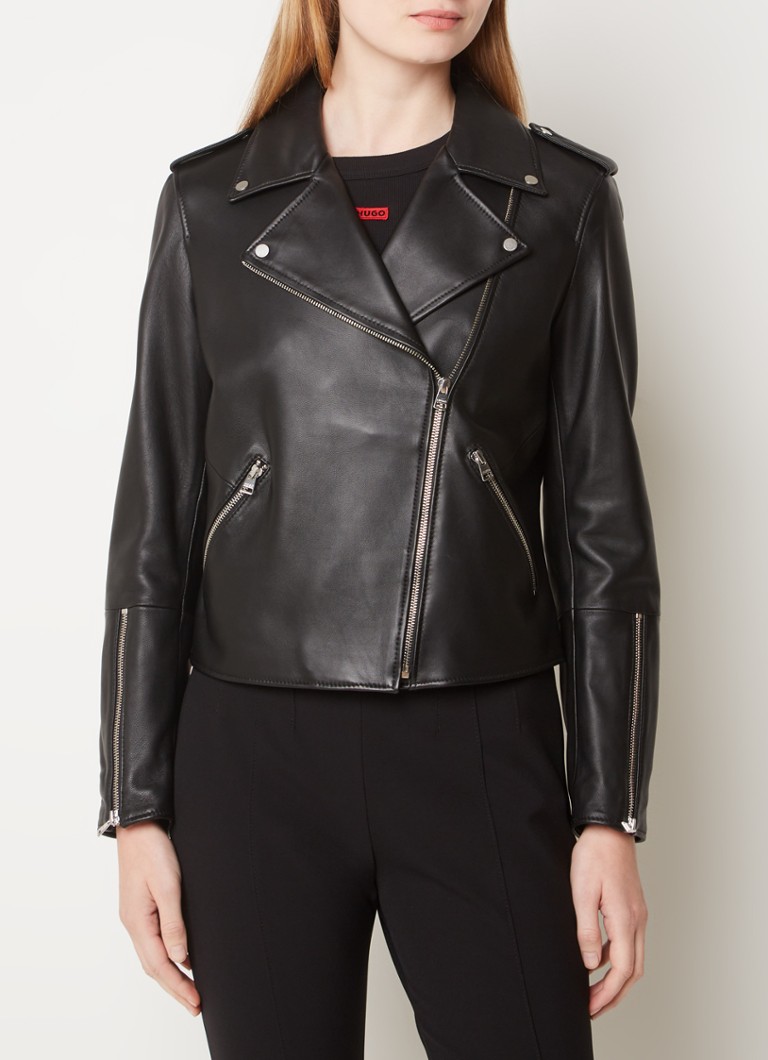 HUGO BOSS Lujana sheepskin biker jacket with zip pockets