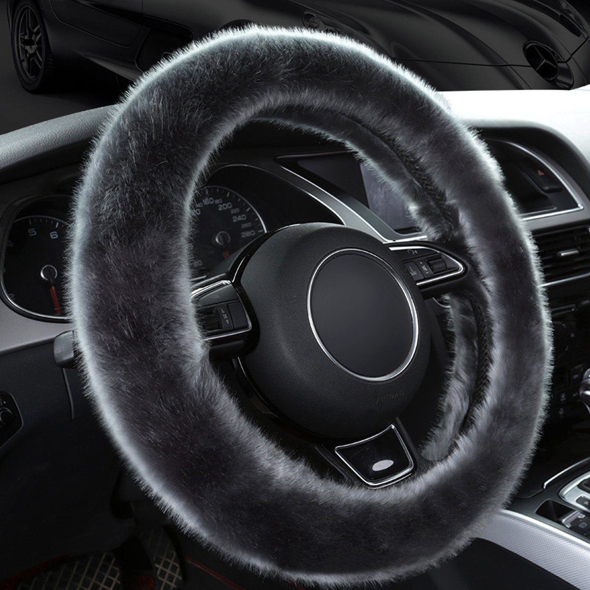 götäzer Lenkradbezug Auto-Plüsch-Lenkradbezug, Unisex-Kurzbezug aus Plüschsamt, ganzjährig warmer Griff