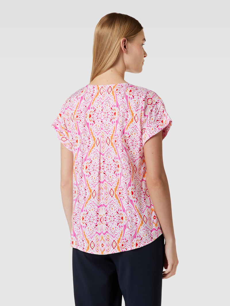 Blusenshirt aus reiner Viskose mit fixierten Armumschlägen in pink