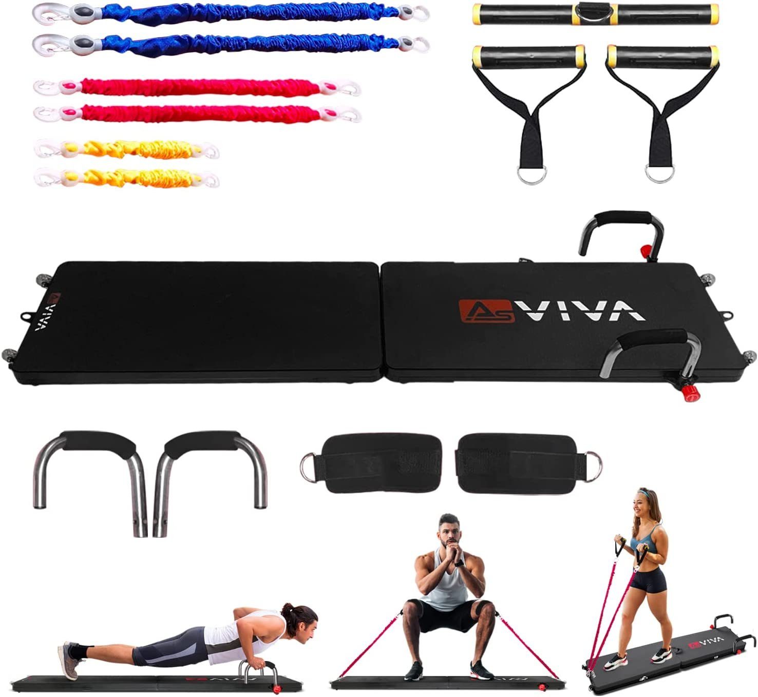 AsVIVA Multitrainer Multifunktionales 30 in 1 Fitness-Board AsVIVA FB1, 3 Widerstandsbänder mit Stärkegraden, kompaktes Design, klappbar