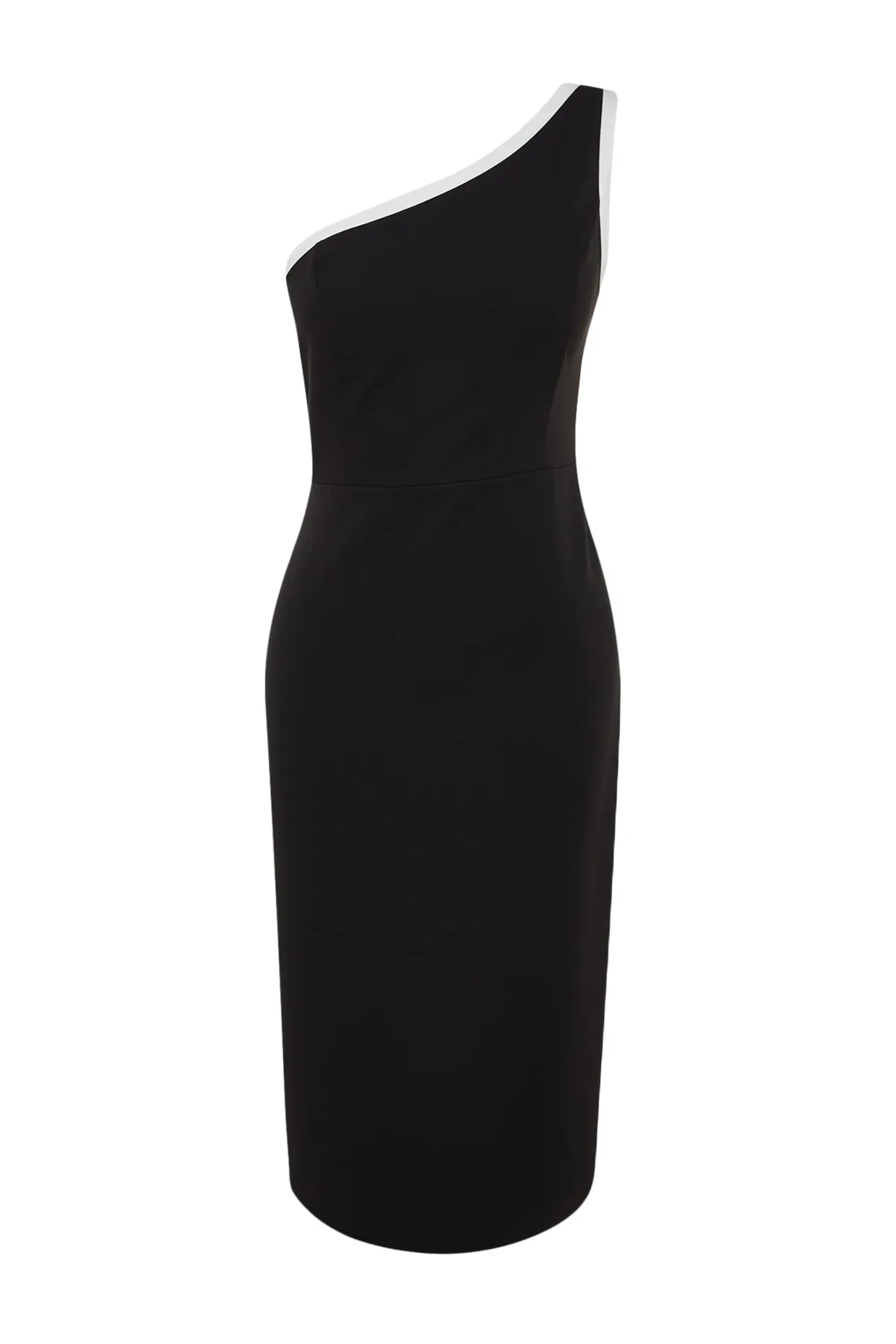 Trendyol Collection  Schwarzes, tailliertes, gewebtes Midi-Kragen mit Paspelierung, gewebtes Kleid TWOSS23EL01930