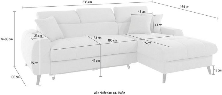 COTTA Ecksofa Mia, 3-tlg.-Kissen-Set, Recamiere, wahlweise mit oder ohne RGB-Beleuchtung