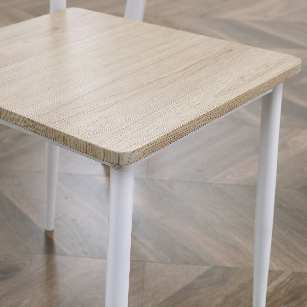 HOMCOM 3-teilige Essgruppe Esszimmergruppe Küchentisch mit Metallgestell Sitzgruppe Esstisch Set Holzmaserung MDF, Metall, Nautr Weiß mit 1 Tisch   2 Stühlen