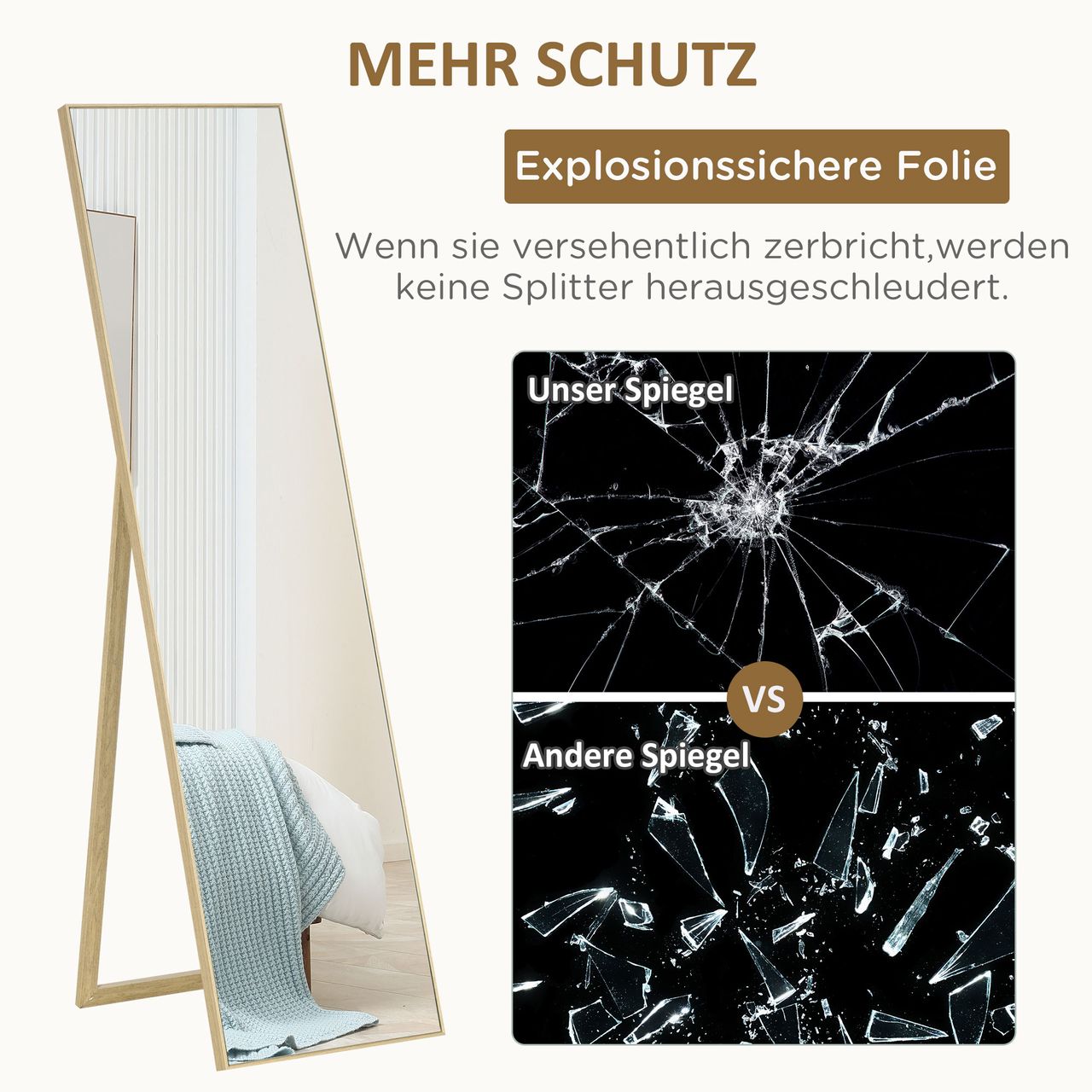 HOMCOM Standspiegel, Ankleidespiegel, Ganzkörperspiegel mit Holzmaserung