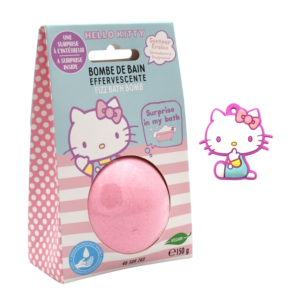takecare Boule de bain 150g + Medaillon Hello Kitty Senteur Fraise Bombes de bain