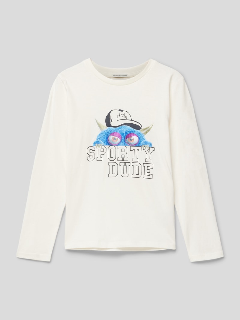 Longsleeve mit Motiv- und Statement-Print in offwhite