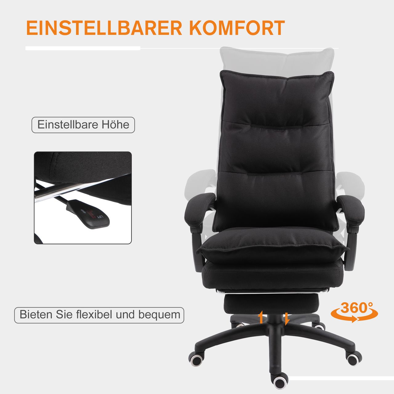 Vinsetto Bürostuhl massage, Chefsessel mit Massagefunktion, Gaming Stuhl, höhenverstellbarer, ergonomischer Drehstuhl, Massage Sessel, Nylon, Schwarz, 70 x 62 x 120-130 cm