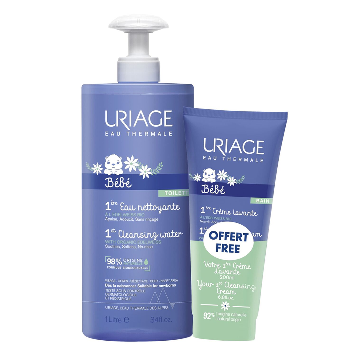 Uriage Bébé 1ère Eau Nettoyante + 1ère Crème Lavante