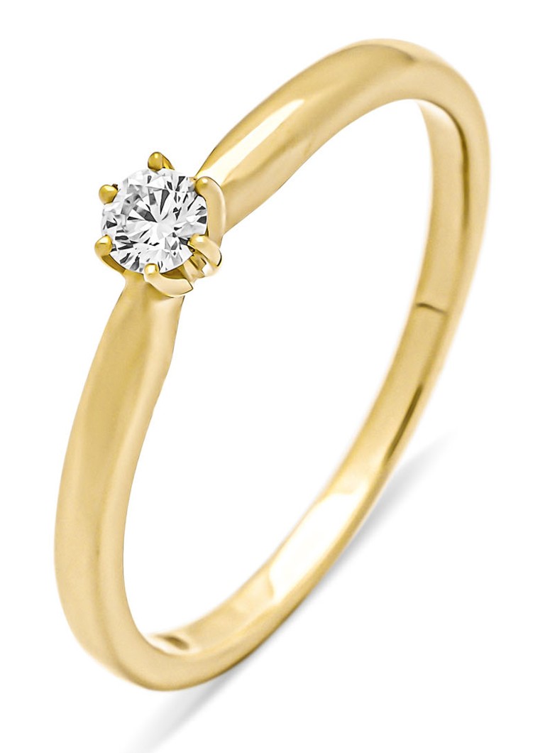 Inel cu vârf de diamant din aur galben, diamant de 0.10 ct, motiv cu inimioare și săgeți.