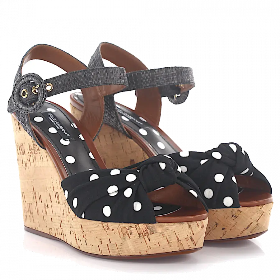 Dolce & Gabbana - Keilsandaletten Punkte schwarz-kombi weiß - schwarz