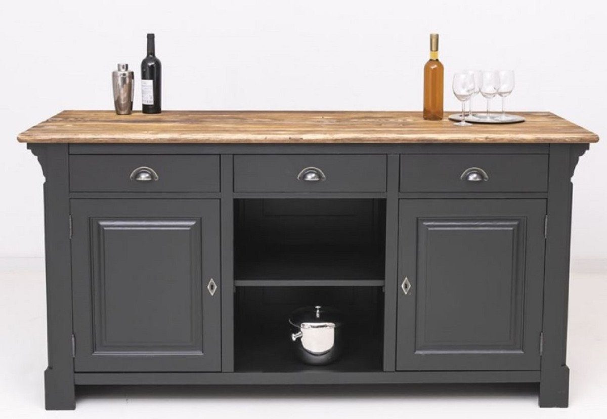 Casa Padrino Barschrank Landhausstil Bar Theke Schwarz / Braun 191 x 68 x H. 95 cm - Massivholz Thekentisch - Bartisch - Massivholz Bar Möbel im Landhausstil