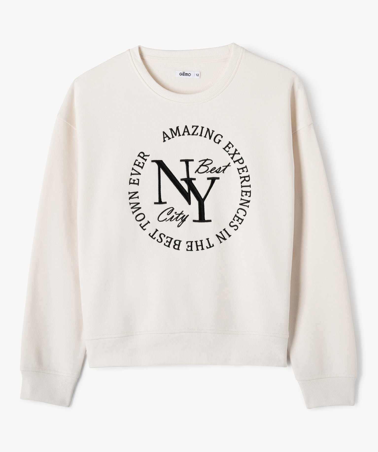 Sweat molletonné avec inscription brodée fille beige | GEMO