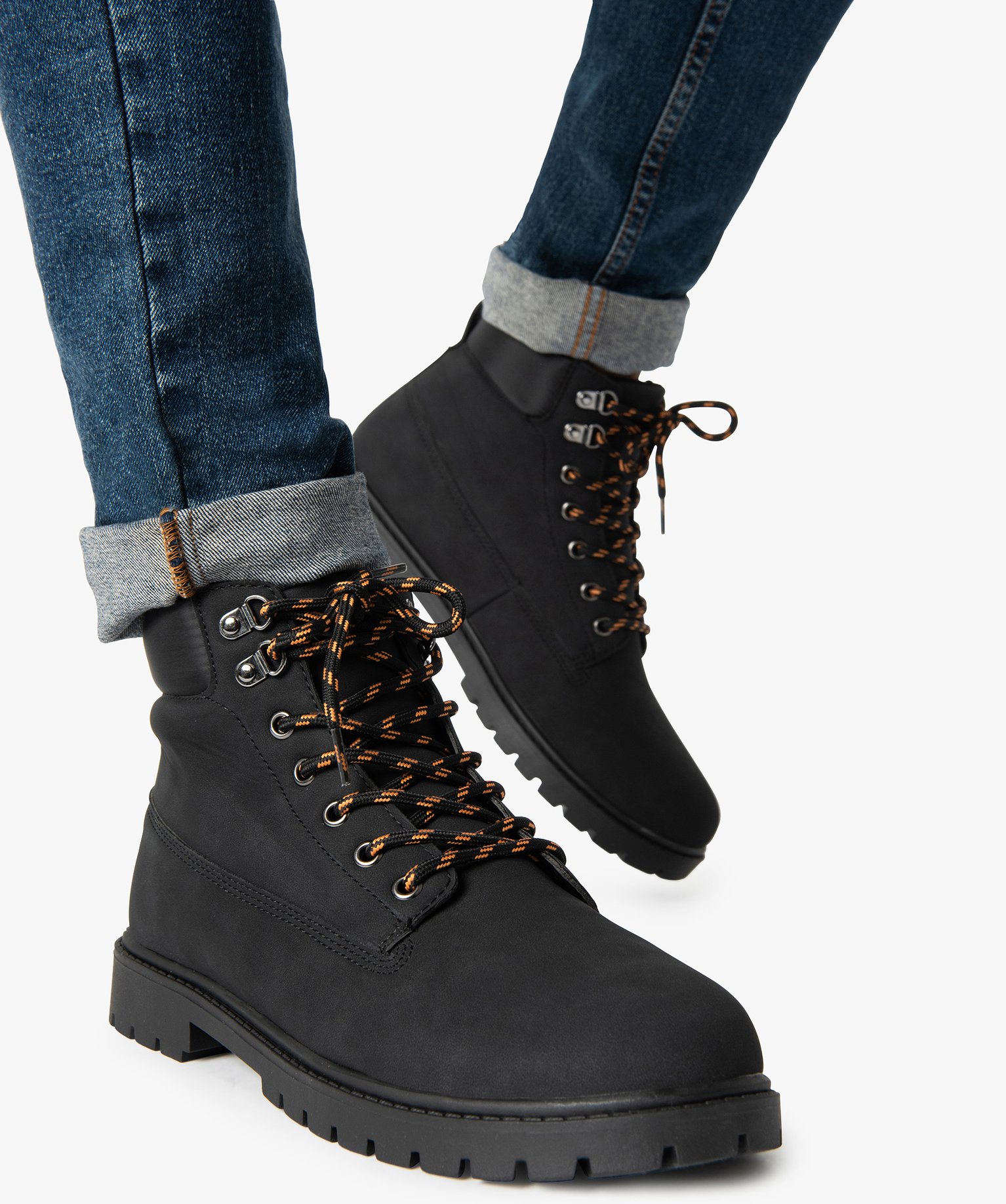 Boots homme à semelle crantée et lacets - Les Supaires noir | GEMO