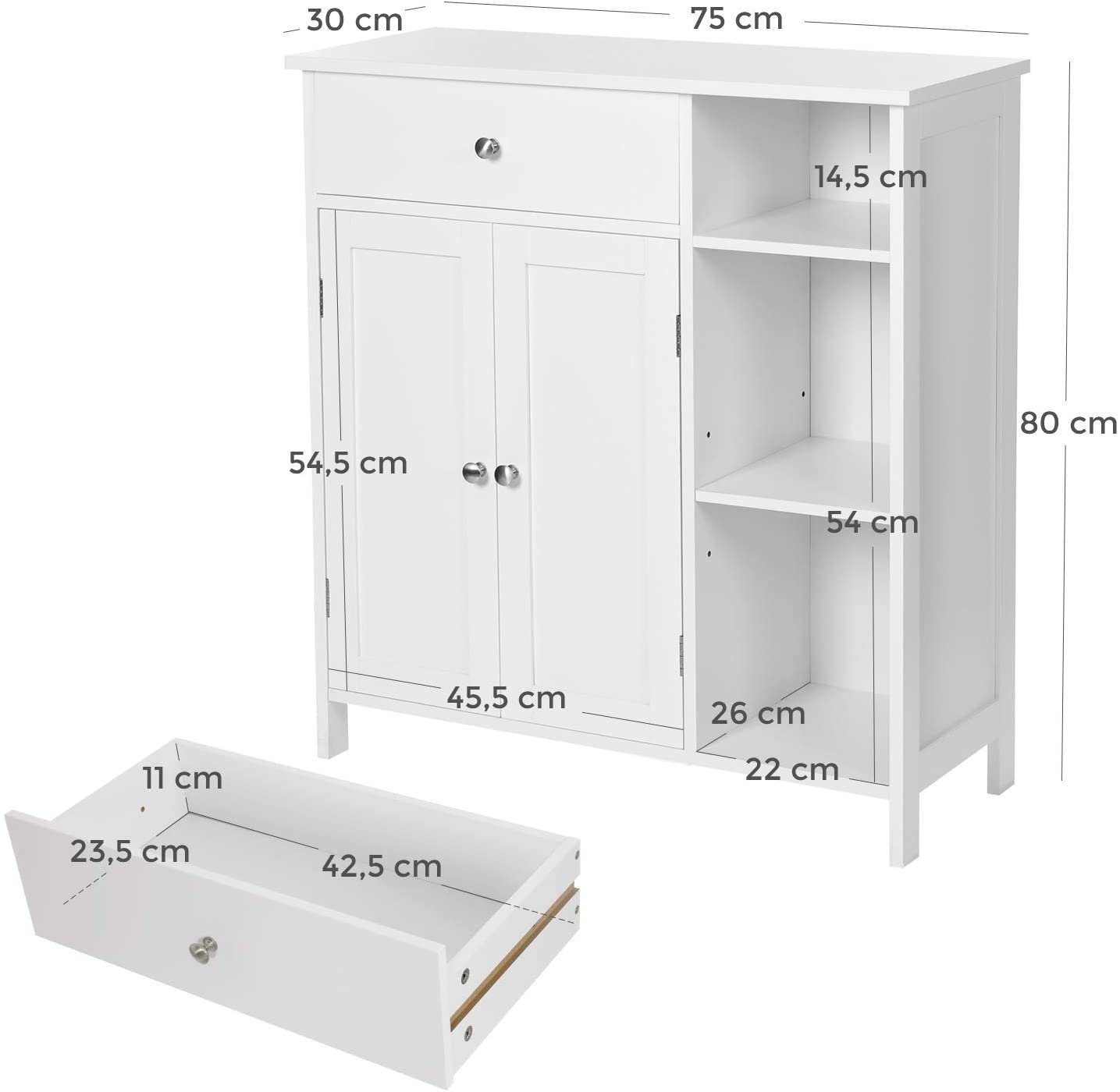VASAGLE Badkommode Badezimmerschrank, Schublade, verstellbare Regalebene