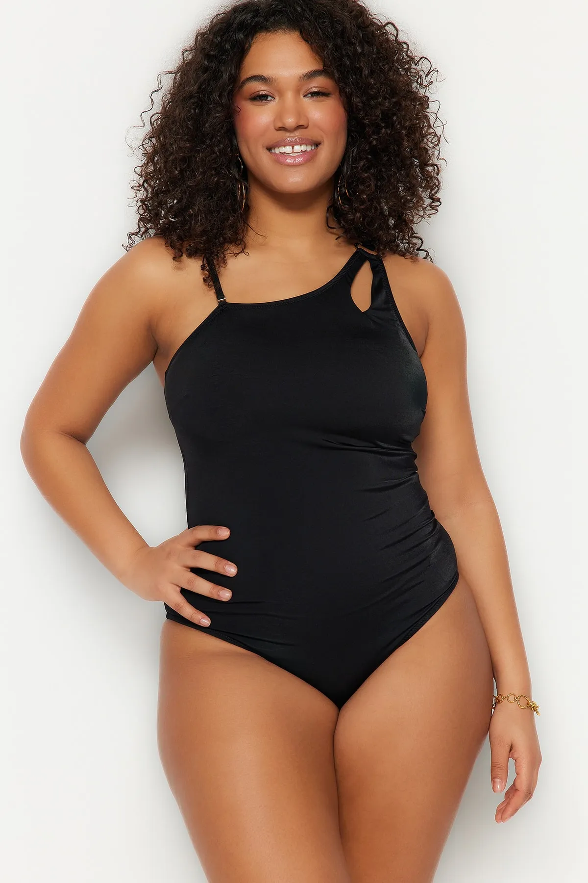 Trendyol Curve  Schwarzer One-Shoulder-Badeanzug TBSSS23AM00026