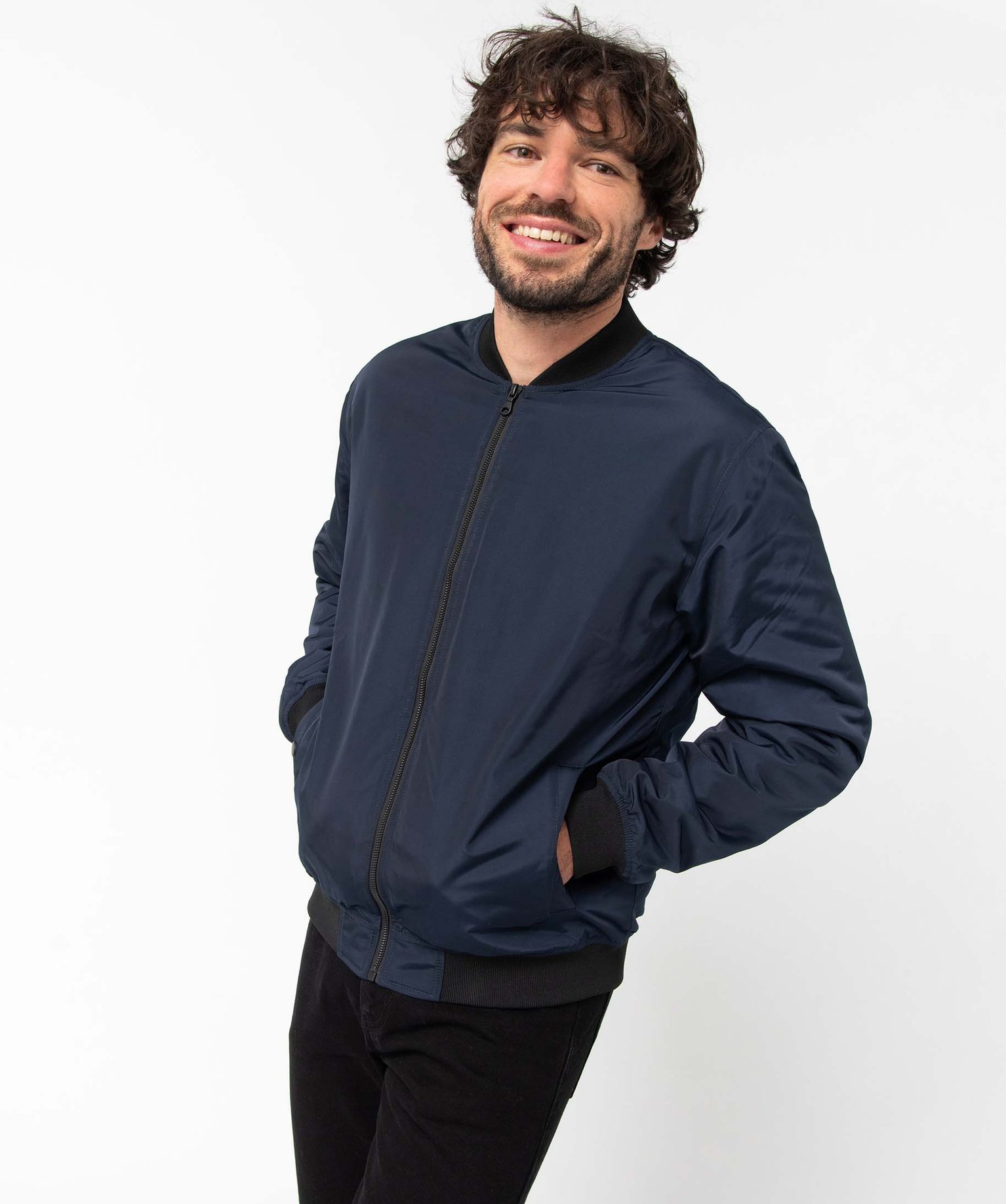 Blouson homme rembourré avec finitions bord-cte bleu fonce | GEMO