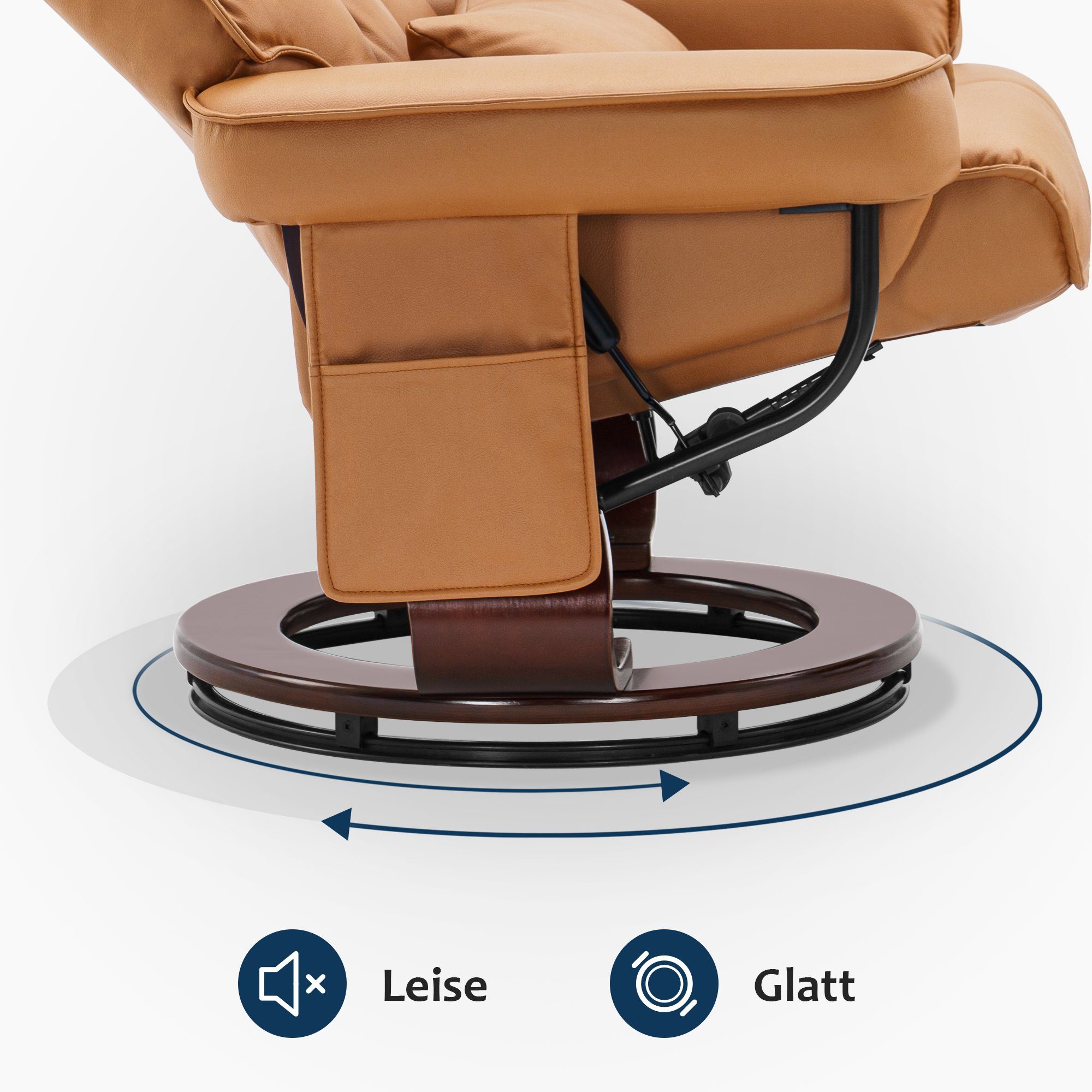 MCombo Relaxsessel MCombo Relaxsessel mit Hocker 9076, Drehbare Fernsehsessel mit Liegefunktion, mit Kissen & Seitentasche