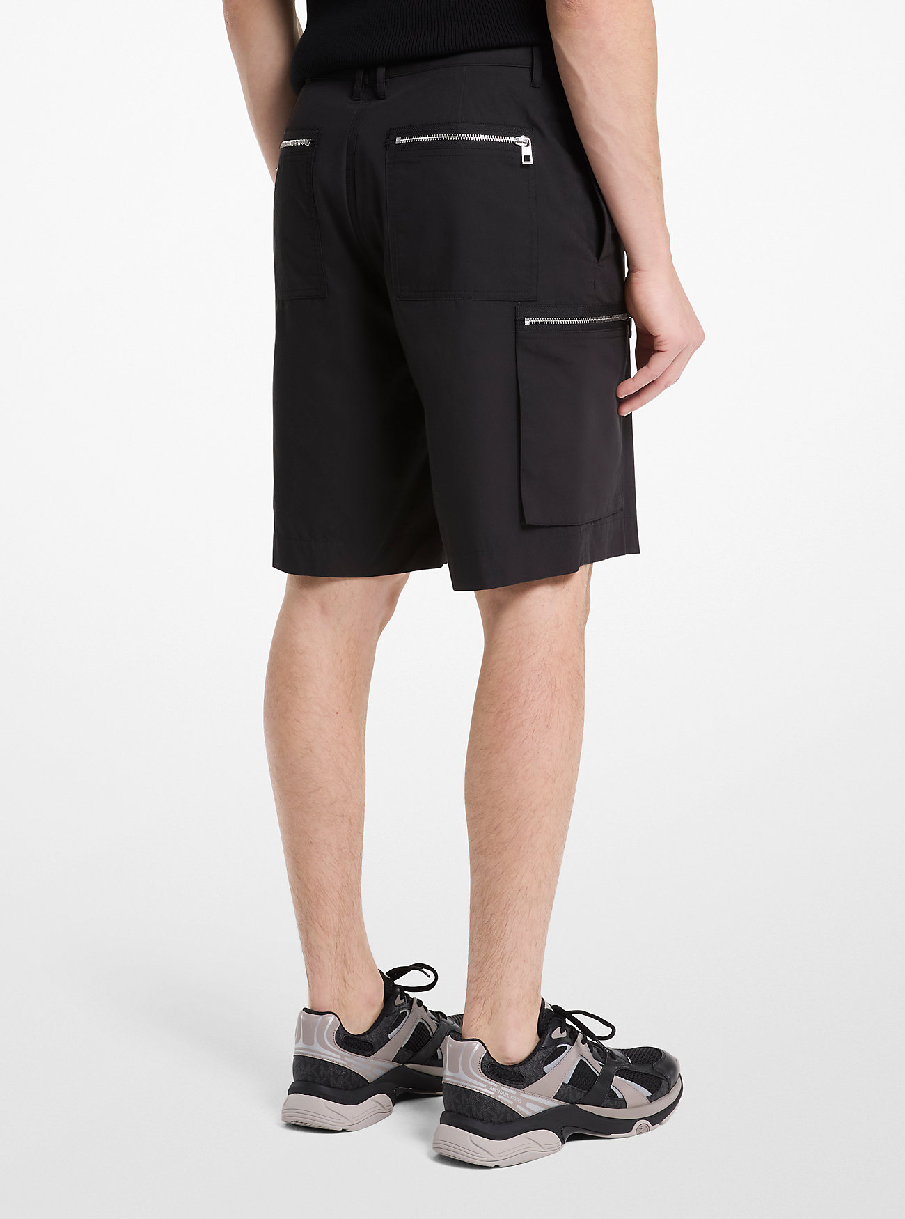 Cargoshorts med glidelås i bomullspoplin – SVART