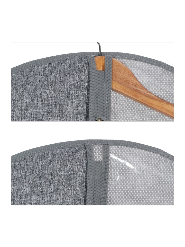 relaxdays 3 x Kleidersack in Grau/ Transparent - (B)58 x (H)135 cm günstig kaufen onesize