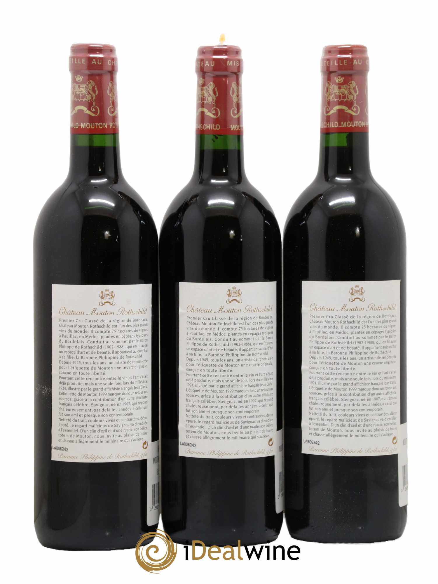 Château Mouton Rothschild 1er Grand Cru Classé  1999 - Lot de 3 Bouteilles