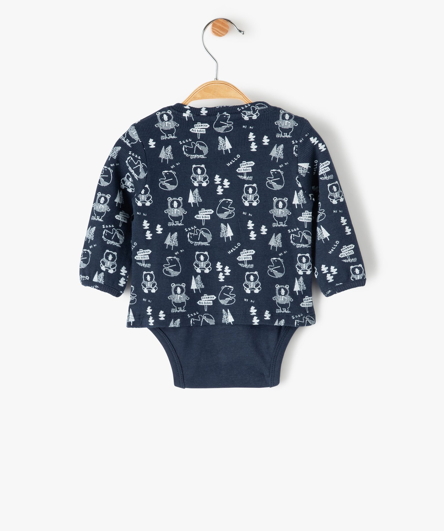 Body bébé à manches longues effet tee-shirt marine | GEMO