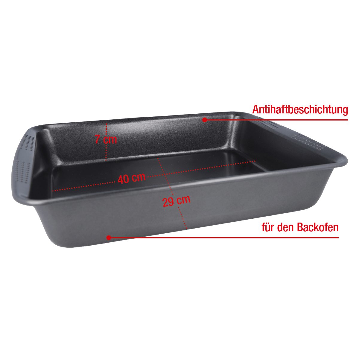 EUROHOME Auflaufform Ofenform hitzebeständig Kuchenform 40 cm mit Antihaftbeschichtung, Karbonstahl, Ofen Backform ofenfest rechteckig