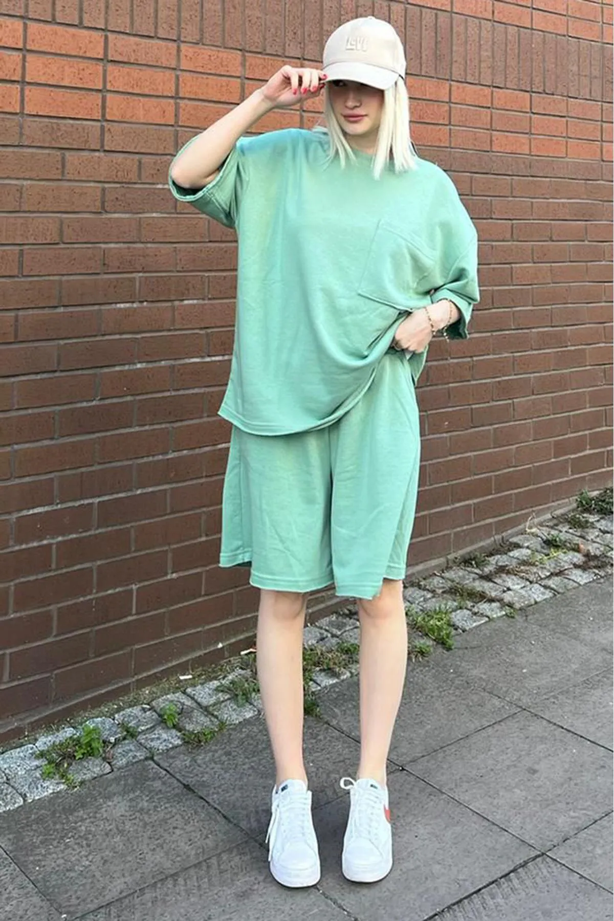Madmext  Mintgrünes Kurzarm-Shorts-Set MG1981