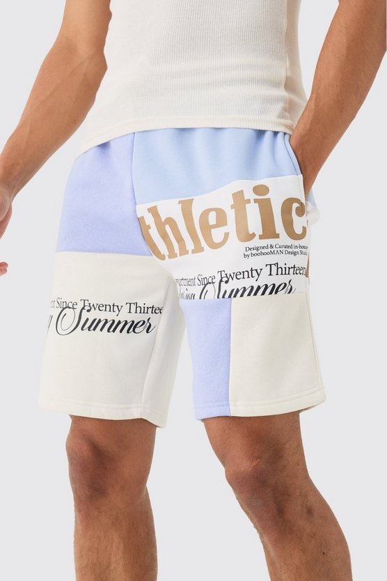 Lockere Patchwork Jersey-Shorts mit Print