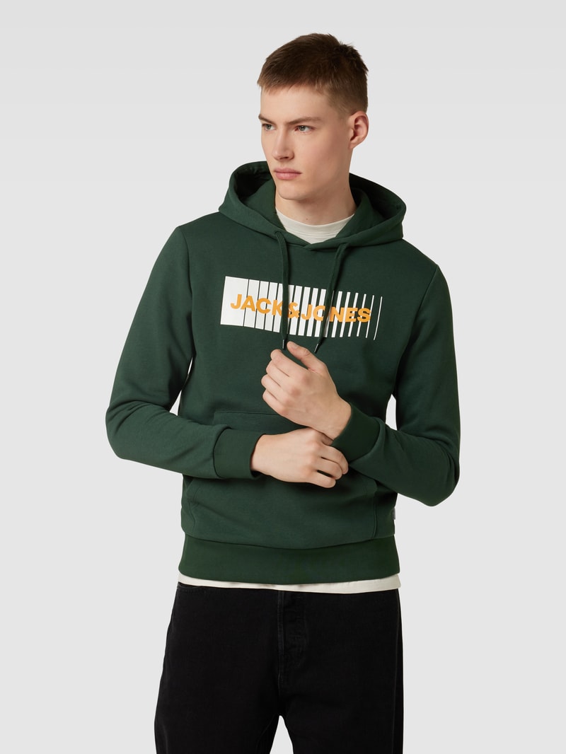 Hoodie mit Label-Print Modell 'ECORP' in olivgrün