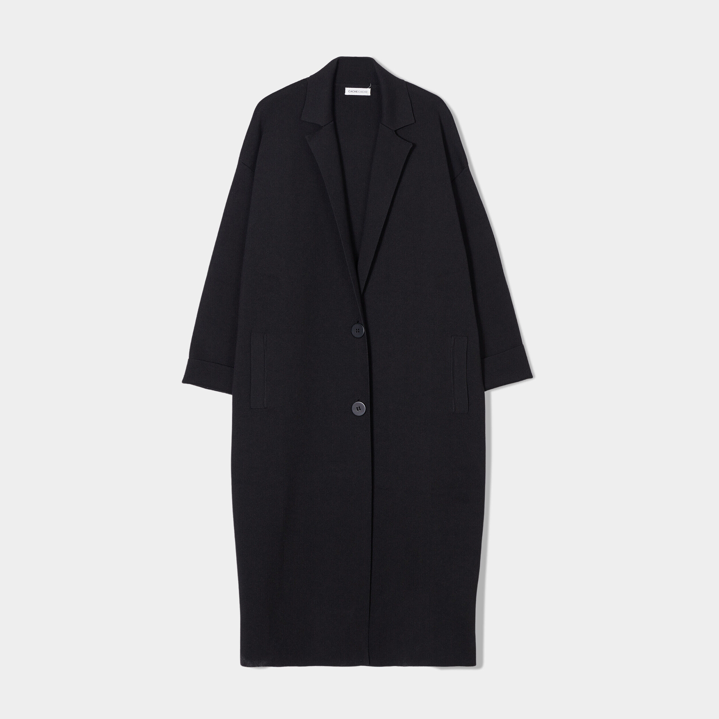 Manteau long droit noir femme | Cache Cache