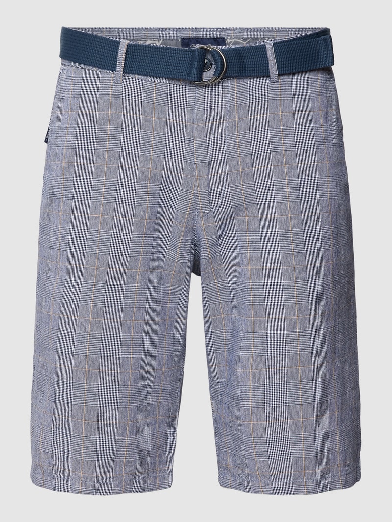 Leinenshorts mit Glencheck-Muster in dunkelblau