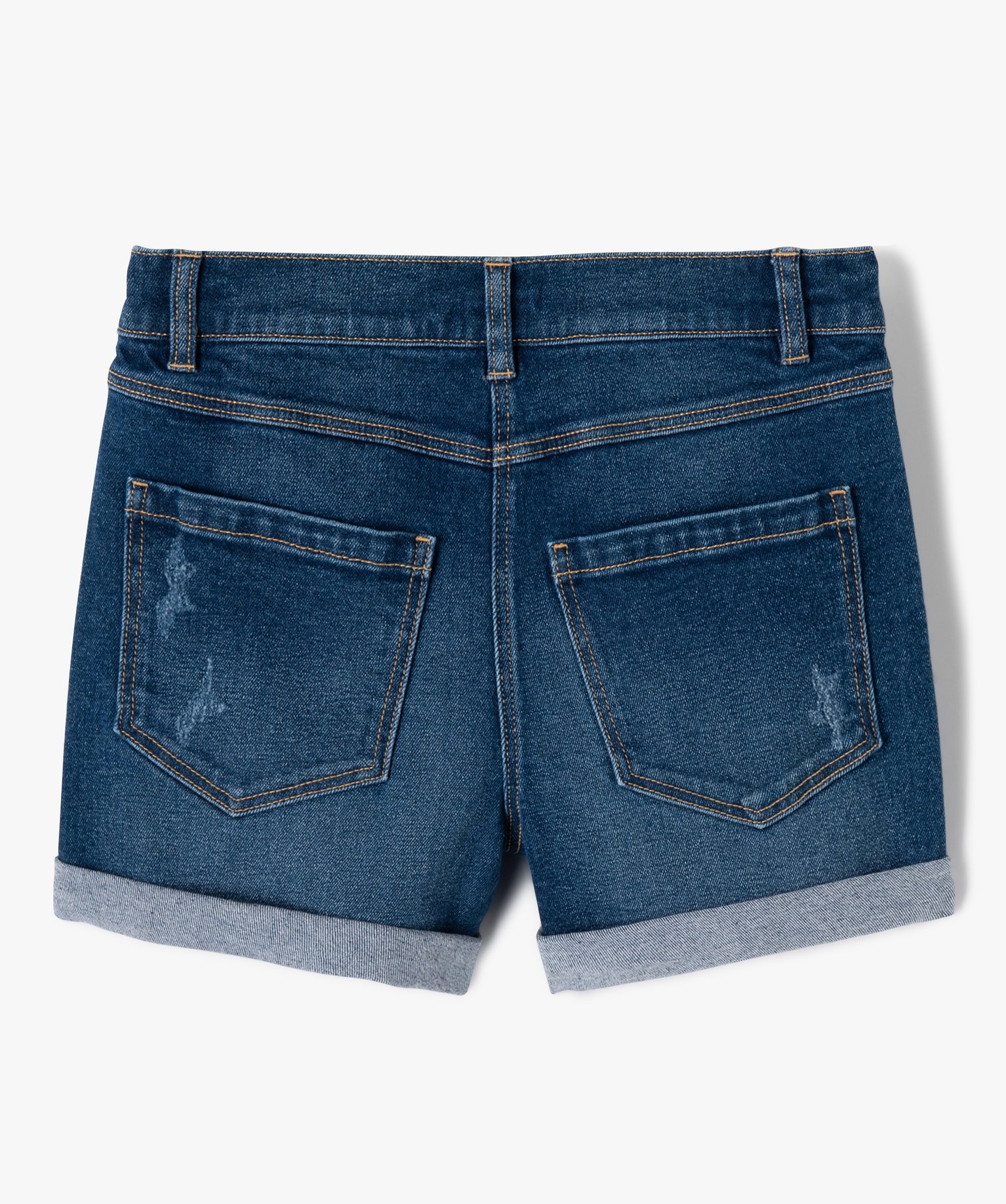 Short fille en jean avec revers cousus stone | GEMO