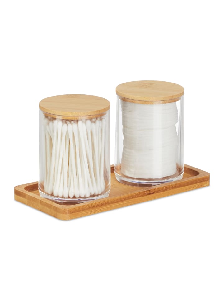 relaxdays Wattestäbchenbehälter in Transparent/ Natur günstig kaufen onesize