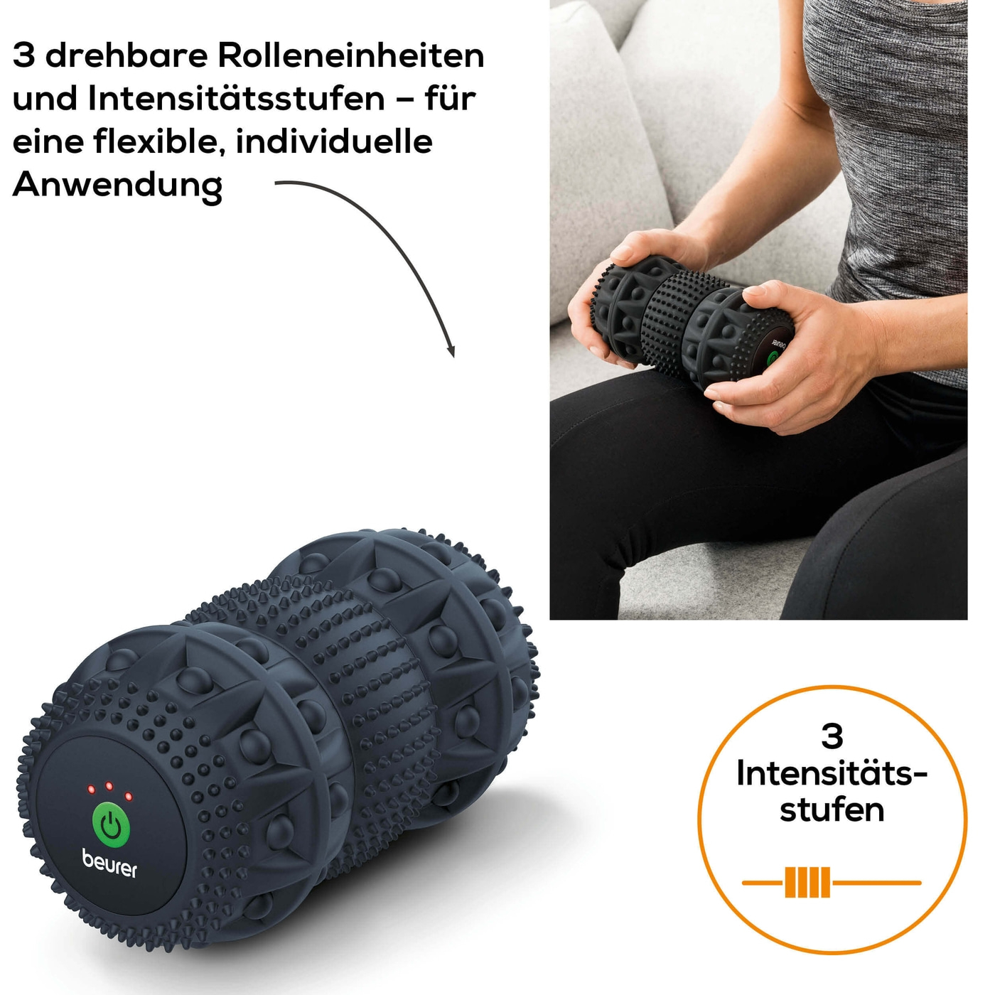 Beurer Massagerolle mit Vibration MG 35 DeepRoll-Massagerolle mit Vibration zur gezielten Triggerpunkt-Massage & Muskelentspannung