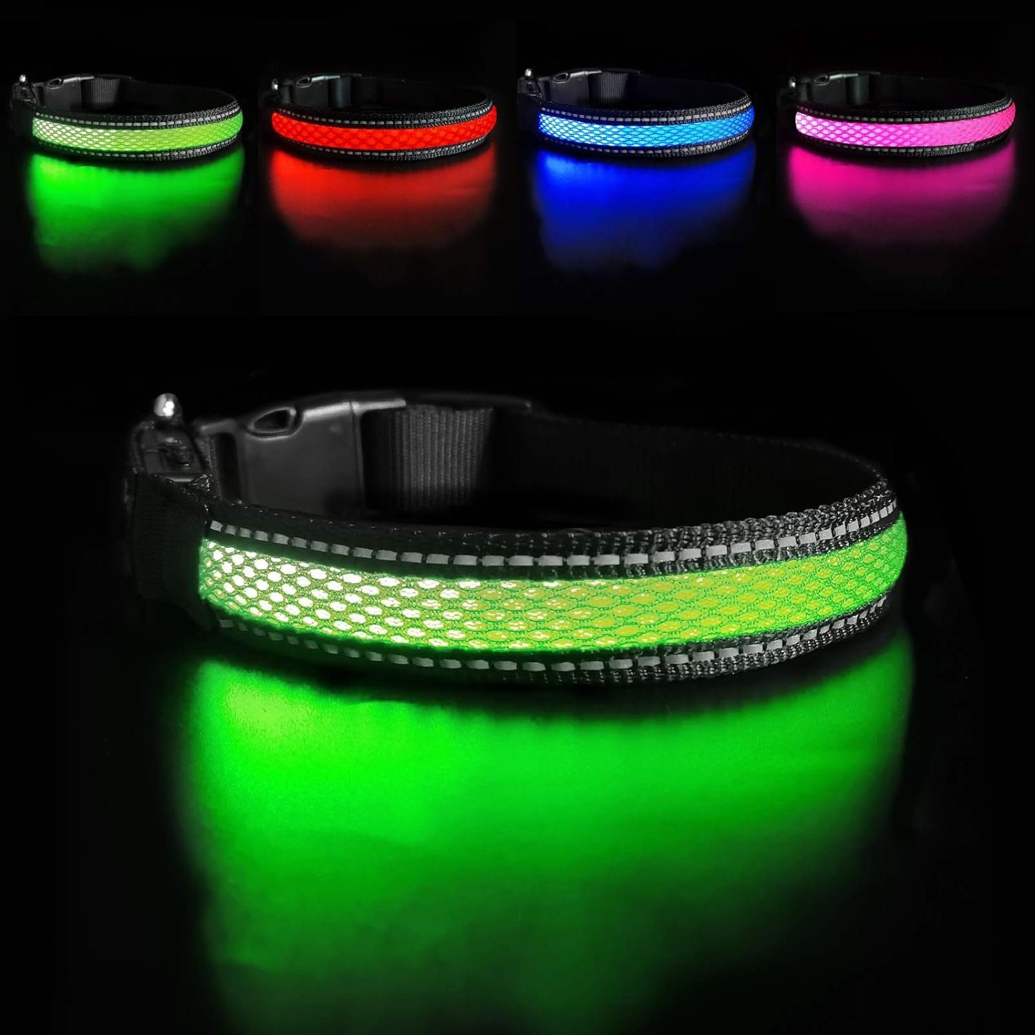 Ciskotu Hunde-Halsband Leuchthalsband Hunde Aufladbar,Hundehalsband Leuchtend Wasserdicht, mit 3 Beleuchtungsmodi, Verstellbare LED Halsband