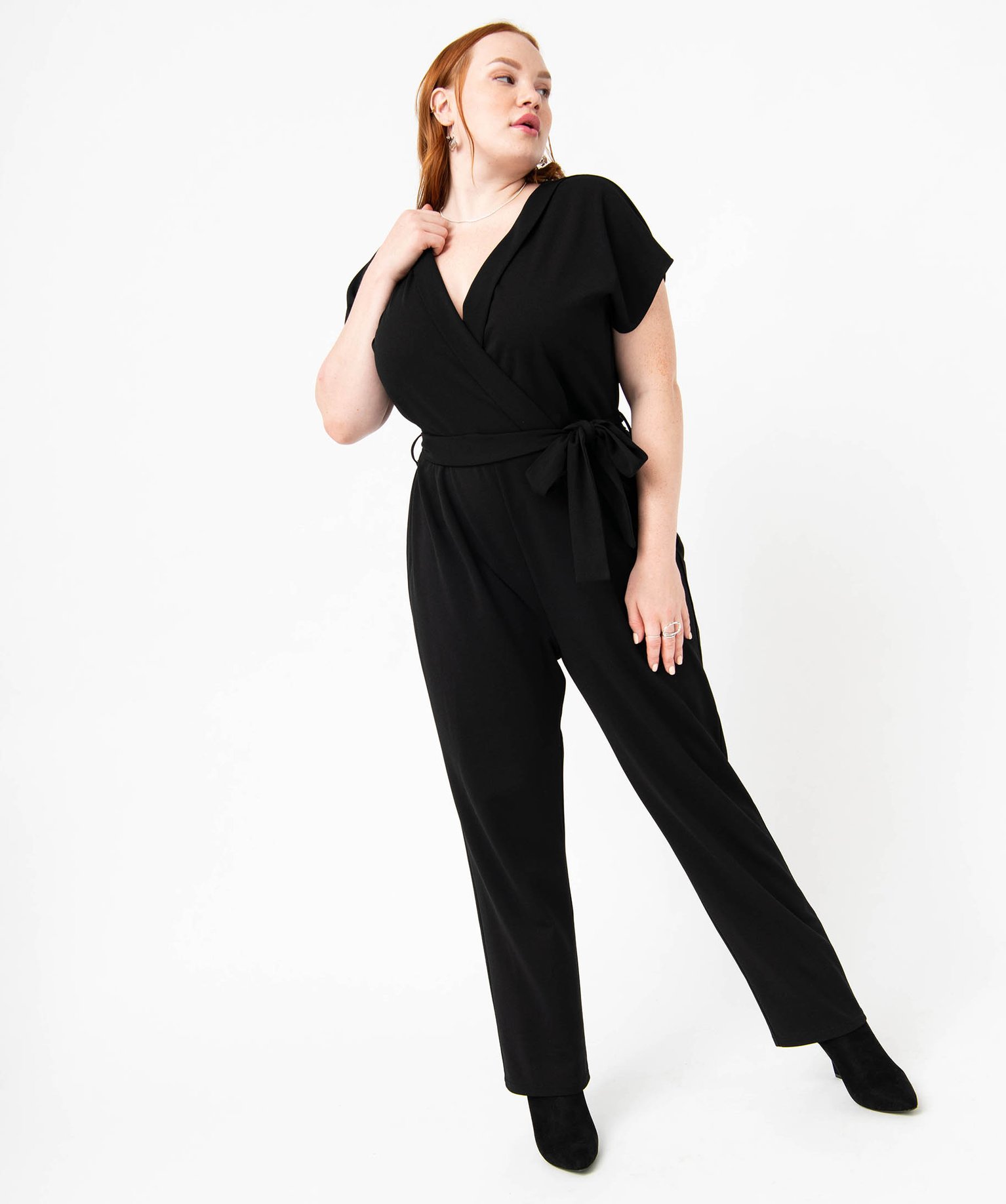 Combinaison pantalon à manches courtes femme grande taille noir | GEMO
