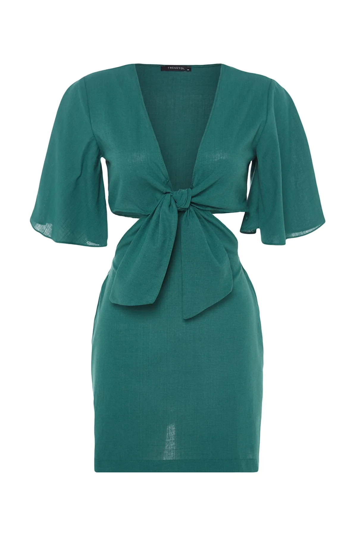 Trendyol Collection  Petrolfarbenes, gestricktes Mini-Strandkleid aus 100 % Baumwolle mit Cut-out/Fenster TBESS23EL00102