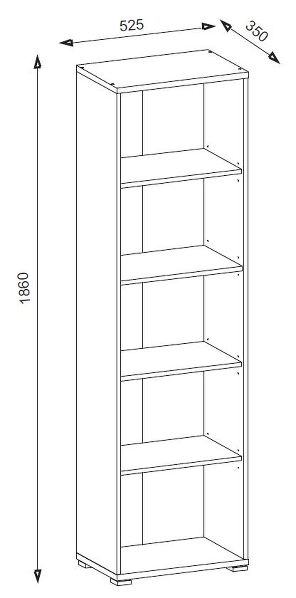PREISBRECHER Aktenregal Clermont, BxHxT: 52,5x186x35 cm, in weiß mit 5 Fächern und 4 Einlegeböden