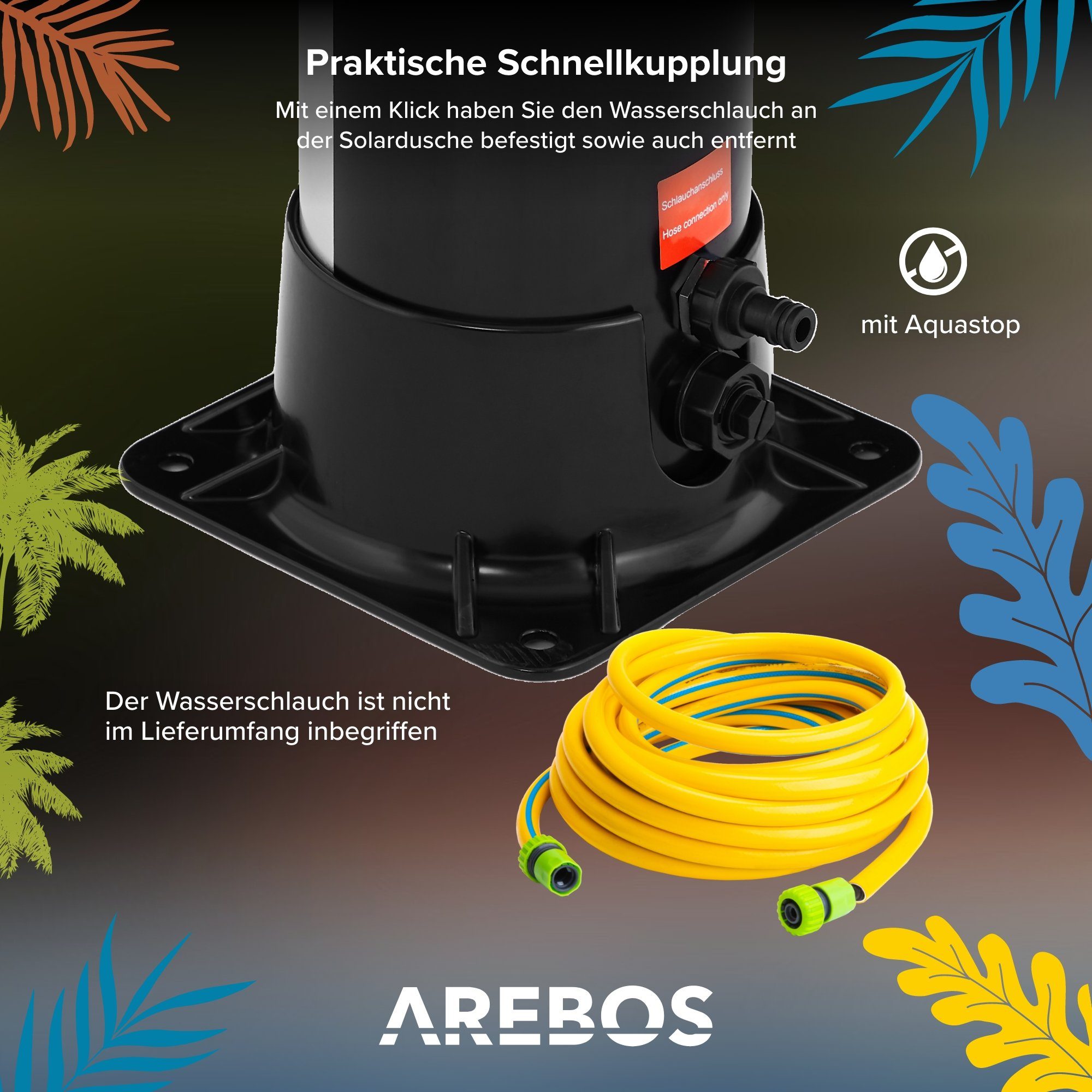 Arebos Solardusche 40 L, inkl. Abdeckhaube, mit integriertem Thermometer (Silber, Stück)