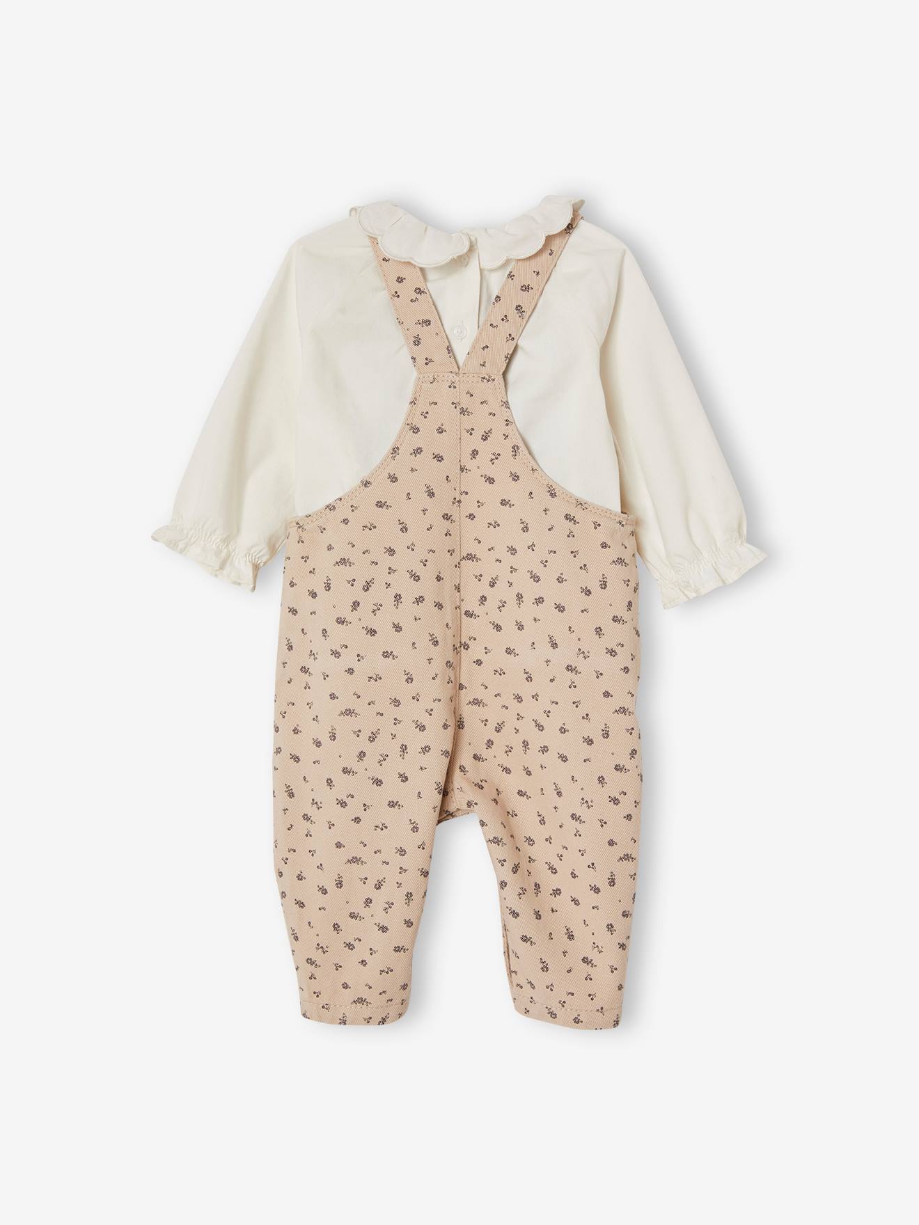 Ensemble bébé blouse et salopette imprimée ivoire