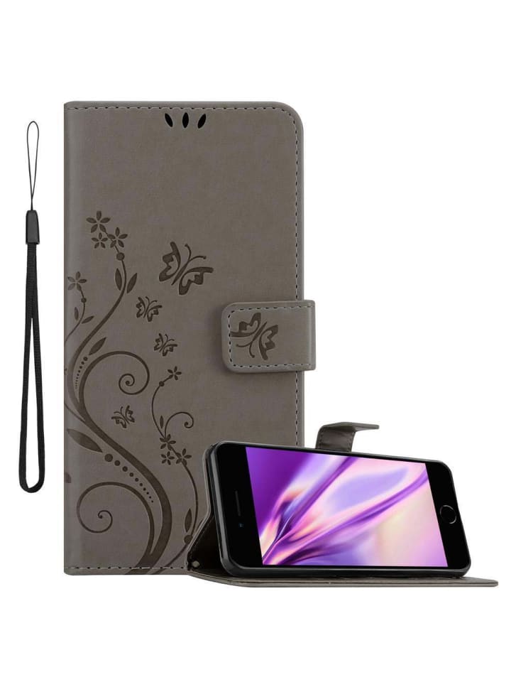 cadorabo Hülle für Apple iPhone 7 / 7S / 8 / SE 2020 Blumen Design in FLORAL GRAU günstig kaufen onesize