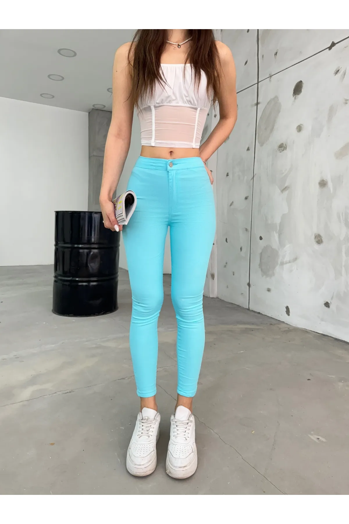 BİKELİFEJNS  Türkisfarbene Lycra-Leggings mit hoher Taille für Damen